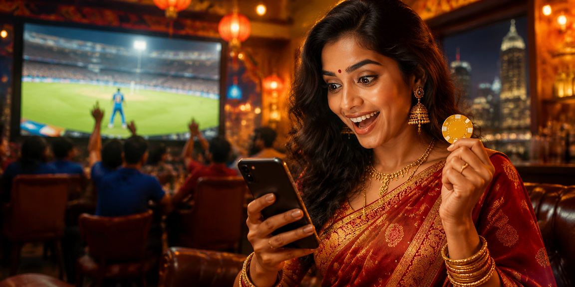 Indian cricket betting setting with player in saree