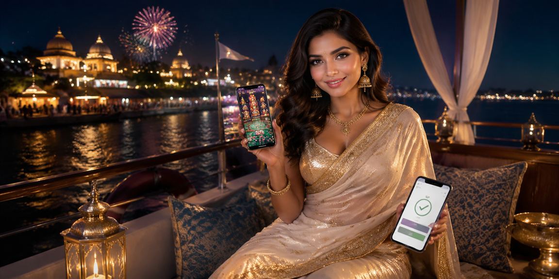 Mobile payment options with Indian cultural background featuring saree