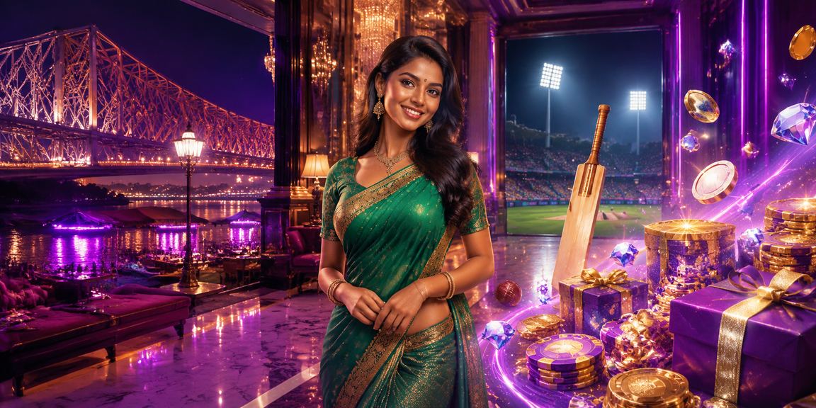 Kolkata Howrah Bridge with cricket fans in sari